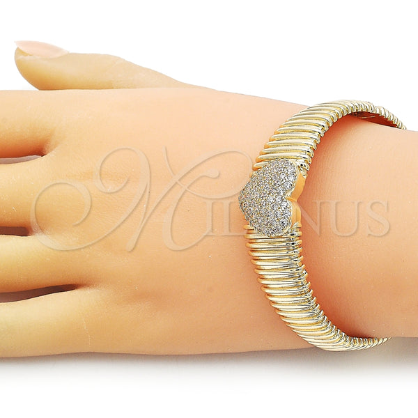 Aro Individual 07.60.0006.04 Oro Laminado, Diseño de Corazón, con Blanca Zirconia Cubica, Pulido, Tono Dorado (18 MM Thickness, Size 4 (2.25 Diameter))