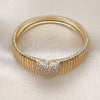 Aro Individual 07.60.0006.04 Oro Laminado, Diseño de Corazón, con Blanca Zirconia Cubica, Pulido, Tono Dorado (18 MM Thickness, Size 4 (2.25 Diameter))