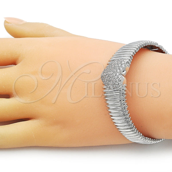 Aro Individual 07.60.0006.1.04 Rodio Laminado, Diseño de Corazón, con Zirconia Cubica Blanca, Pulido, Rodinado (Grosor 18 MM, Talla 4 (2,25 de Diámetro))