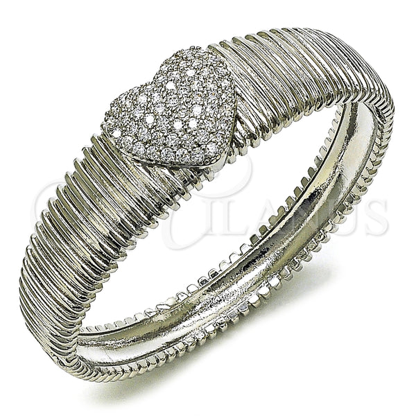 Aro Individual 07.60.0006.1.04 Rodio Laminado, Diseño de Corazón, con Zirconia Cubica Blanca, Pulido, Rodinado (Grosor 18 MM, Talla 4 (2,25 de Diámetro))