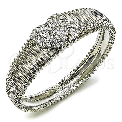 Aro Individual 07.60.0006.1.04 Rodio Laminado, Diseño de Corazón, con Zirconia Cubica Blanca, Pulido, Rodinado (Grosor 18 MM, Talla 4 (2,25 de Diámetro))