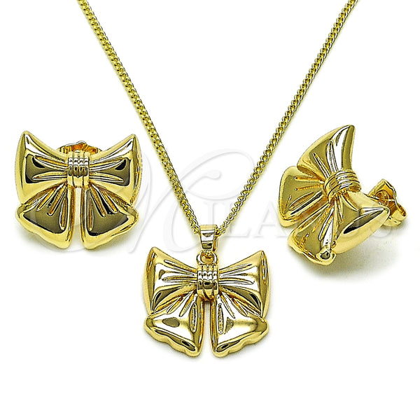 Juego de Arete y Dije de Adulto 10.60.0004 Oro Laminado, Diseño de Arco, Pulido, Tono Dorado