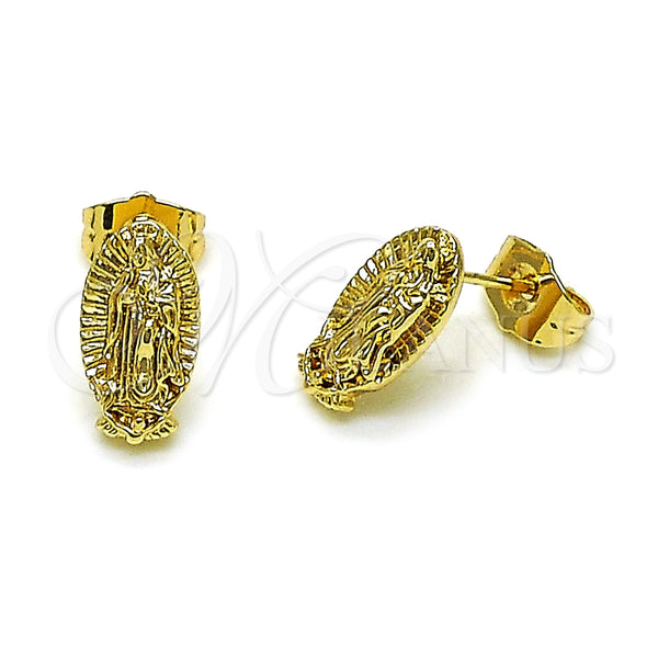 Arete Dormilona 02.60.0168 Oro Laminado, Diseño de Guadalupe, Pulido, Tono Dorado