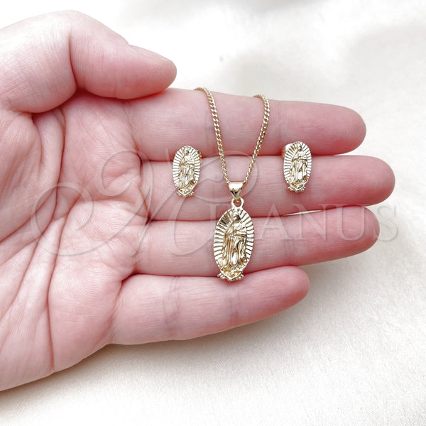 Juego de Arete y Dije de Adulto 10.60.0005 Oro Laminado, Diseño de Guadalupe, Pulido, Tono Dorado