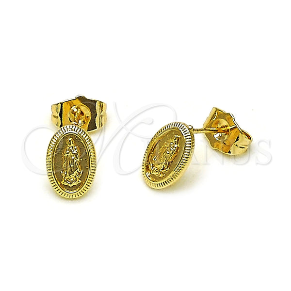 Arete Dormilona 02.60.0169 Oro Laminado, Diseño de Guadalupe, Pulido, Tono Dorado