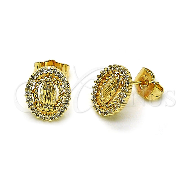 Arete Dormilona 02.60.0172 Oro Laminado, Diseño de Guadalupe, con Zirconia Cubica Blanca, Pulido, Tono Dorado