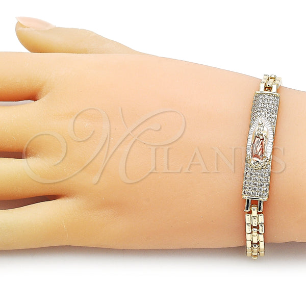 Pulsera Elegante 03.411.0049.1.08 Oro Laminado, Diseño de Guadalupe y Con Nombre, con Blanca Zirconia Cubica, Pulido, Tres Tonos (06 MM Thickness, 8 Inches Length)