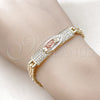 Pulsera Elegante 03.411.0049.1.08 Oro Laminado, Diseño de Guadalupe y Con Nombre, con Blanca Zirconia Cubica, Pulido, Tres Tonos (06 MM Thickness, 8 Inches Length)