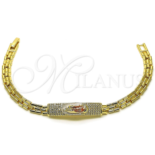 Pulsera Elegante 03.411.0049.1.08 Oro Laminado, Diseño de Guadalupe y Con Nombre, con Blanca Zirconia Cubica, Pulido, Tres Tonos (06 MM Thickness, 8 Inches Length)