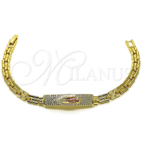 Pulsera Elegante 03.411.0049.1.08 Oro Laminado, Diseño de Guadalupe y Con Nombre, con Blanca Zirconia Cubica, Pulido, Tres Tonos (06 MM Thickness, 8 Inches Length)