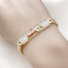 Pulsera Elegante 03.411.0050.1.08 Oro Laminado, Diseño de San Judas y Con Nombre, con Blanca Zirconia Cubica, Pulido, Tres Tonos (06 MM Thickness, 8 Inches Length)