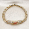 Pulsera Elegante 03.411.0050.1.08 Oro Laminado, Diseño de San Judas y Con Nombre, con Blanca Zirconia Cubica, Pulido, Tres Tonos (06 MM Thickness, 8 Inches Length)