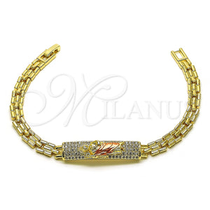Pulsera Elegante 03.411.0050.1.08 Oro Laminado, Diseño de San Judas y Con Nombre, con Blanca Zirconia Cubica, Pulido, Tres Tonos (06 MM Thickness, 8 Inches Length)