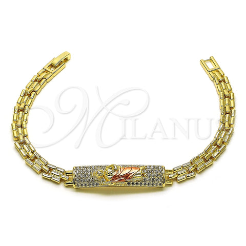 Pulsera Elegante 03.411.0050.1.08 Oro Laminado, Diseño de San Judas y Con Nombre, con Blanca Zirconia Cubica, Pulido, Tres Tonos (06 MM Thickness, 8 Inches Length)