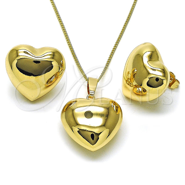Juego de Arete y Dije de Adulto 10.195.0071 Oro Laminado, Diseño de Corazón y Hueco, Pulido, Tono Dorado