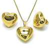 Juego de Arete y Dije de Adulto 10.195.0071 Oro Laminado, Diseño de Corazón y Hueco, Pulido, Tono Dorado