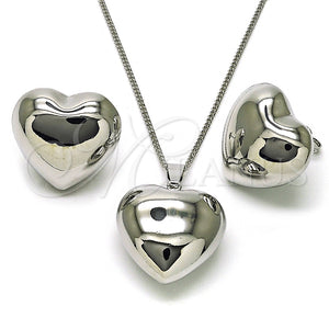 Juego de Arete y Dije de Adulto 10.195.0071.1 Rodio Laminado, Diseño de Corazón y Hueco, Pulido, Rodinado