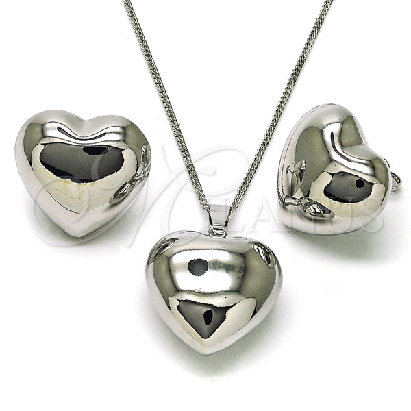 Juego de Arete y Dije de Adulto 10.195.0071.1 Rodio Laminado, Diseño de Corazón y Hueco, Pulido, Rodinado