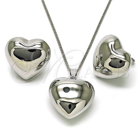 Juego de Arete y Dije de Adulto 10.195.0071.1 Rodio Laminado, Diseño de Corazón y Hueco, Pulido, Rodinado