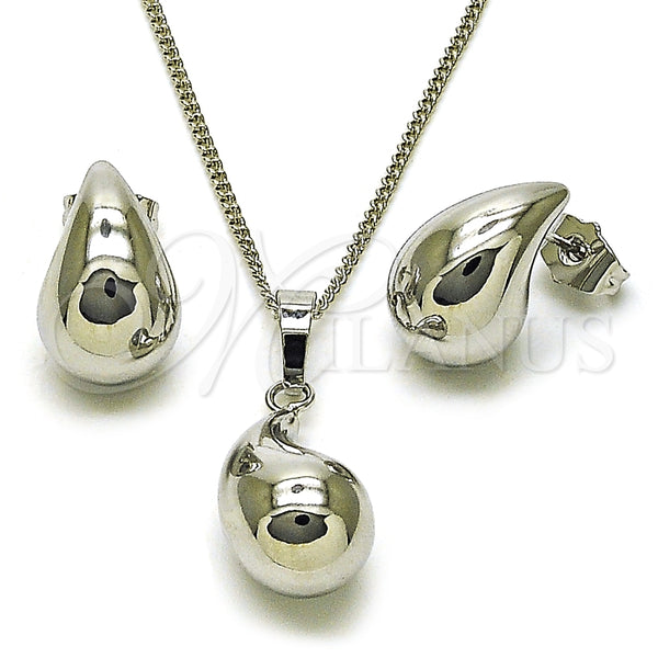 Juego de Arete y Dije de Adulto 10.163.0013.1 Rodio Laminado, Diseño de Gota y Hueco, Pulido, Rodinado