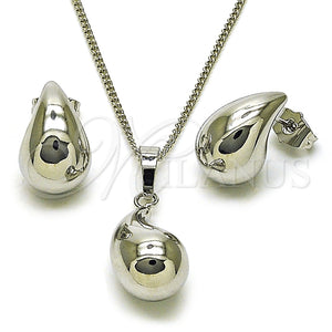 Juego de Arete y Dije de Adulto 10.163.0013.1 Rodio Laminado, Diseño de Gota y Hueco, Pulido, Rodinado