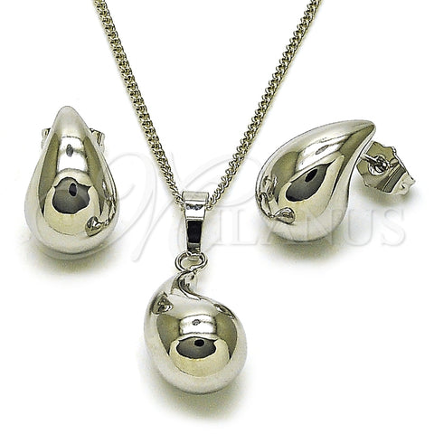 Juego de Arete y Dije de Adulto 10.163.0013.1 Rodio Laminado, Diseño de Gota y Hueco, Pulido, Rodinado