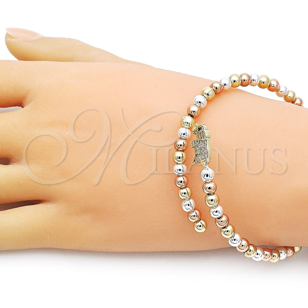 Aro Individual 07.411.0002 Oro Laminado, Diseño de Elefante y Bola, con Blanca Zirconia Cubica, Pulido, Tres Tonos (05 MM Thickness, One size fits all)