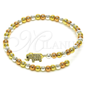 Aro Individual 07.411.0002 Oro Laminado, Diseño de Elefante y Bola, con Blanca Zirconia Cubica, Pulido, Tres Tonos (05 MM Thickness, One size fits all)