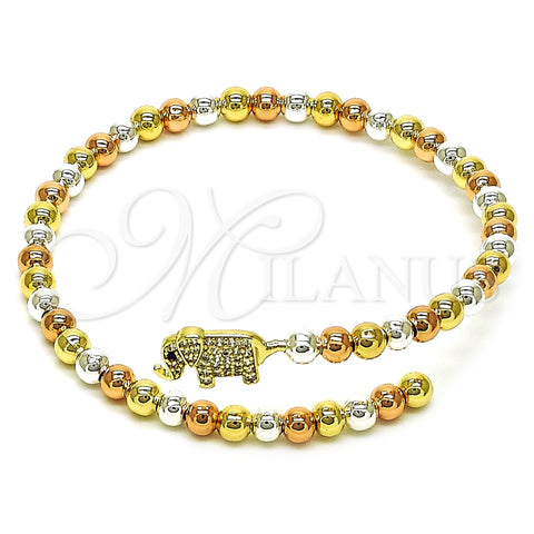 Aro Individual 07.411.0002 Oro Laminado, Diseño de Elefante y Bola, con Blanca Zirconia Cubica, Pulido, Tres Tonos (05 MM Thickness, One size fits all)