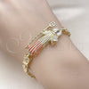 Pulsera Elegante 03.411.0052.08 Oro Laminado, Diseño de San Benito y Flor, con Blanca Zirconia Cubica, Pulido, Tres Tonos (06 MM Thickness, 8 Inches Length)