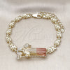 Pulsera Elegante 03.411.0052.08 Oro Laminado, Diseño de San Benito y Flor, con Blanca Zirconia Cubica, Pulido, Tres Tonos (06 MM Thickness, 8 Inches Length)