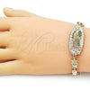 Pulsera Elegante 03.411.0053.08 Oro Laminado, Diseño de Guadalupe y Flor, con Blanca and Granate Zirconia Cubica, Pulido, Tono Dorado (06 MM Thickness, 8 Inches Length)