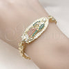 Pulsera Elegante 03.411.0053.08 Oro Laminado, Diseño de Guadalupe y Flor, con Blanca and Granate Zirconia Cubica, Pulido, Tono Dorado (06 MM Thickness, 8 Inches Length)