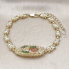 Pulsera Elegante 03.411.0053.08 Oro Laminado, Diseño de Guadalupe y Flor, con Blanca and Granate Zirconia Cubica, Pulido, Tono Dorado (06 MM Thickness, 8 Inches Length)