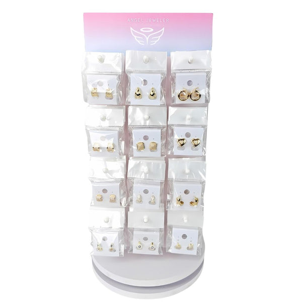 Kit Surtido de 72 Aretes de Botón de Oro Laminado con Exhibidor Giratorio al por mayor — SKU 157182