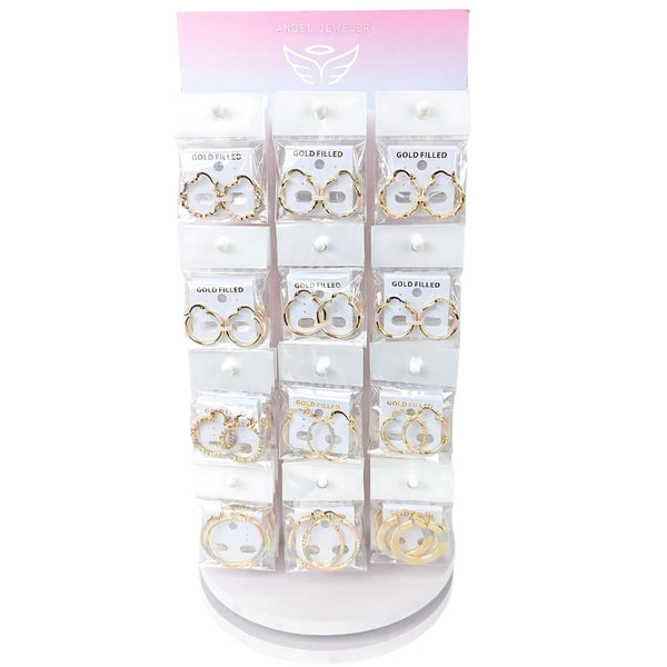 Kit Surtido de 72 Argollas de Oro Laminado con Exhibidor Giratorio al por mayor — SKU 157184
