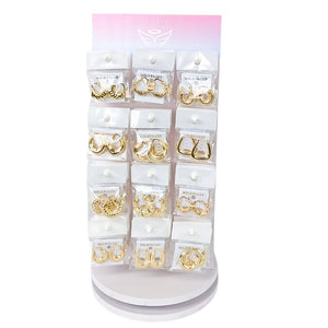 Kit Surtido de 60 Argollas Gruesas de Oro Laminado con Exhibidor Giratorio al por mayor — SKU 157185