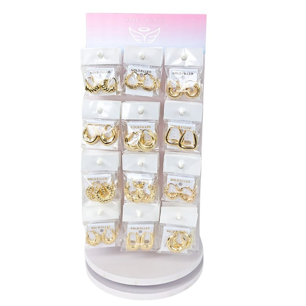 Kit Surtido de 60 Argollas Gruesas de Oro Laminado con Exhibidor Giratorio al por mayor — SKU 157185