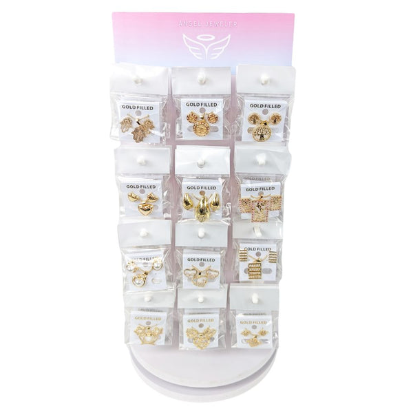 Kit Surtido de 36 Juegos de Aretes y Dijes de Oro Laminado con Exhibidor Giratorio al por mayor — SKU 157190