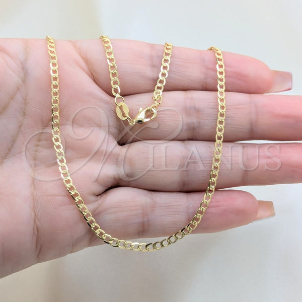 Gargantilla Basica 04.32.0018.16 Oro Laminado, Diseño de Cubana Pave, Pulido, Tono Dorado (03 MM Thickness, 16 Inches Length)