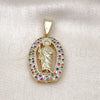 Dije Religioso 05.411.0069 Oro Laminado, Diseño de San Judas, con Multicolor Zirconia Cubica, Pulido, Tono Dorado