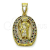 Dije Religioso 05.411.0069 Oro Laminado, Diseño de San Judas, con Multicolor Zirconia Cubica, Pulido, Tono Dorado