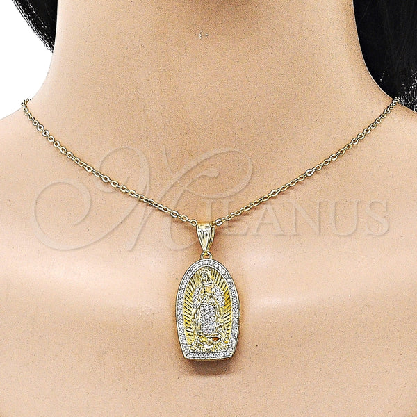 Dije Religioso 05.411.0071 Oro Laminado, Diseño de Guadalupe, con Blanca Zirconia Cubica, Pulido, Tono Dorado