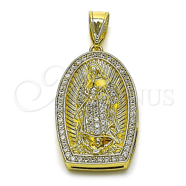 Dije Religioso 05.411.0071 Oro Laminado, Diseño de Guadalupe, con Blanca Zirconia Cubica, Pulido, Tono Dorado