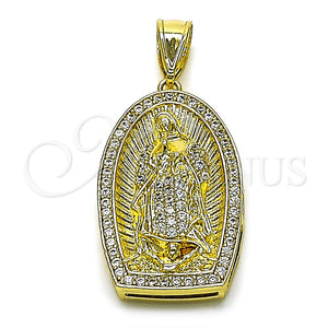 Dije Religioso 05.411.0071 Oro Laminado, Diseño de Guadalupe, con Blanca Zirconia Cubica, Pulido, Tono Dorado