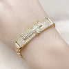 Pulsera con Placa 03.411.0056.08 Oro Laminado, Diseño de San Benito, con Blanca Zirconia Cubica, Pulido, Tono Dorado (12 MM Thickness, 8 Inches Length)