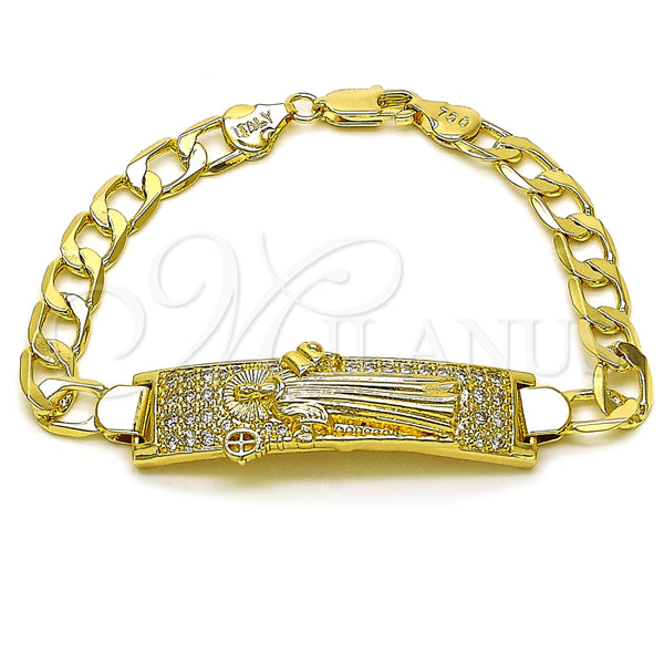 Pulsera con Placa 03.411.0056.08 Oro Laminado, Diseño de San Benito, con Blanca Zirconia Cubica, Pulido, Tono Dorado (12 MM Thickness, 8 Inches Length)
