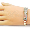 Pulsera con Placa 03.411.0056.1.08 Oro Laminado, Diseño de San Benito y Cubana, con Blanca Zirconia Cubica, Pulido, Tres Tonos (12 MM Thickness, 8 Inches Length)