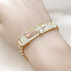 Pulsera con Placa 03.411.0056.1.08 Oro Laminado, Diseño de San Benito y Cubana, con Blanca Zirconia Cubica, Pulido, Tres Tonos (12 MM Thickness, 8 Inches Length)