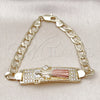 Pulsera con Placa 03.411.0056.1.08 Oro Laminado, Diseño de San Benito y Cubana, con Blanca Zirconia Cubica, Pulido, Tres Tonos (12 MM Thickness, 8 Inches Length)